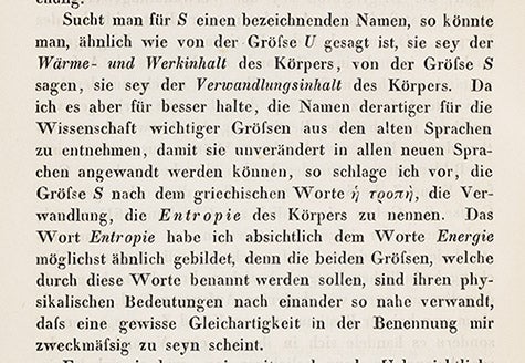 Clausius 1865 年论文中引入 Entropie 一词的德文原文