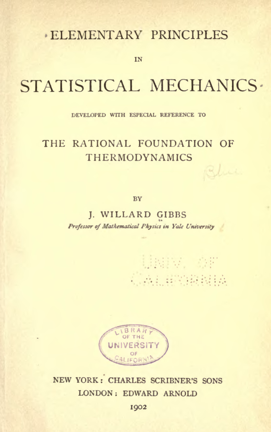 Gibbs 1902 年统计力学著作扉页